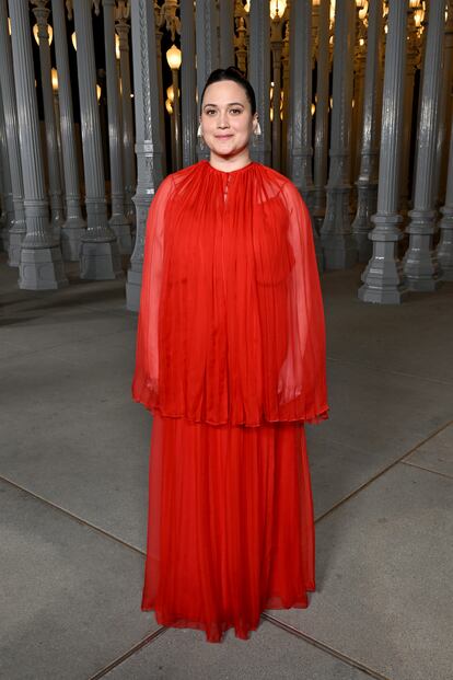 Lily Gladstone, star of 'Killers of the Flower Moon,' in a red Gucci dress.