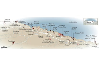 Mapa de las playas de Llanes.