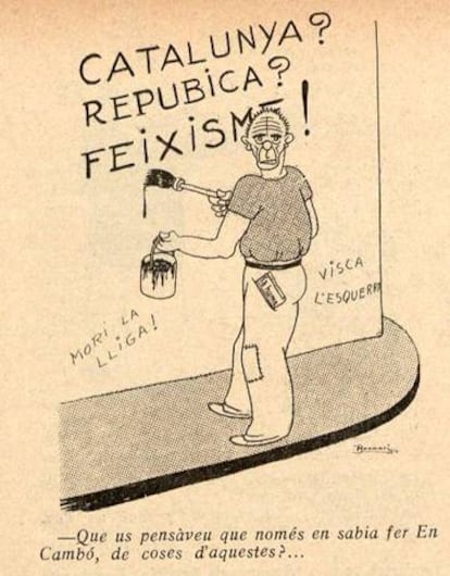 Joc amb la frase de Cambó"Monarquia? República? Catalunya!" (juliol de 1934) del setmanari DIC.