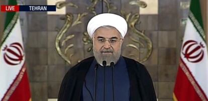 El presidente iraní, Hassan Rohaní, durante su discurso televisado.