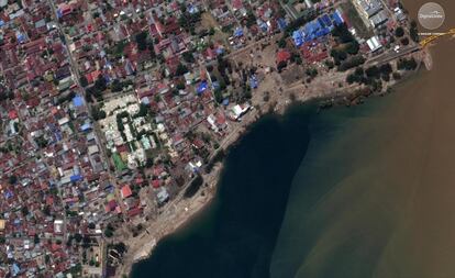 Imagen aérea de una zona costera de Palu, el 1 de octubre.