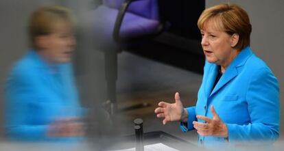 Angela Merkel el mi&eacute;rcoles en el Bundestag.