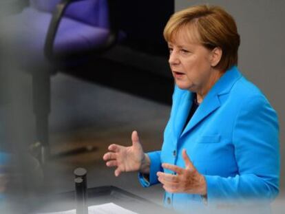 Angela Merkel el mi&eacute;rcoles en el Bundestag.