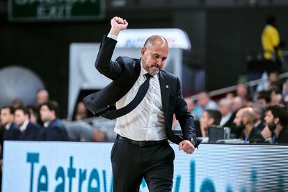 Chus Mateo, durante un partido del Madrid en el WiZink Center el pasado 23 de abril.