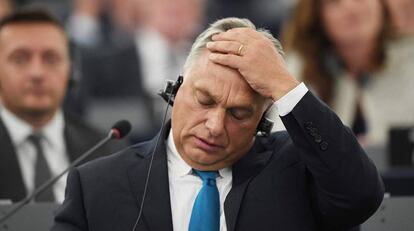 Viktor Orbán, durante debate nesta terça-feira em Estrasburgo