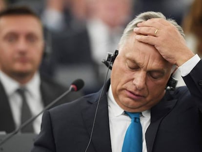 Viktor Orbán, durante debate nesta terça-feira em Estrasburgo