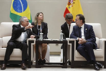 Temer e Rajoy, em encontro bilateral em 2016 na China, durante uma reunião do G-20.