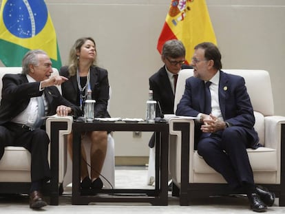 Temer e Rajoy, em encontro bilateral em 2016 na China, durante uma reunião do G-20.