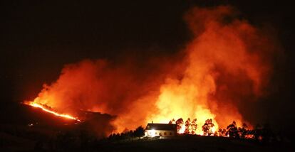 Vista general del incendio declarado este sábado en el monte Igueldo, en San Sebastián.