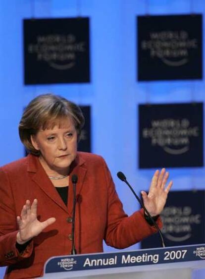 La canciller alemana, Angela Merkel, durante un discurso en Davos.