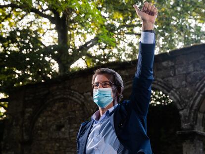 Mitin del candidato del PP, Alberto Núñez Feijóo, este miércoles en Santiago.