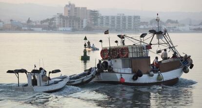 Embarcaciones pesqueras en la bah&iacute;a de Algeciras.