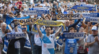 Manifestaci&oacute;n de aficionados del Ourense el 13 de junio, bajo el lema &lsquo;Ourense es ACB&rsquo;, reclamando una plaza en la Liga Endesa para su equipo.