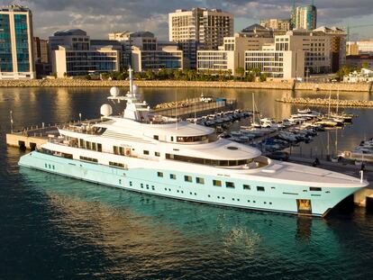 The yacht My Axioma reportedly owned by Dmitry Pumpyansky  is seen in the harbour of Gibraltar, March 21 2022. Pumpyansky has been sanctioned by the EU, U.K. and Switzerland and his yacht has apparently been detained.,Image: 672360906, License: Rights-managed, Restrictions: This image is not available for use at a stock rate unless with prior agreement. This image hereby disclosed to your organisation is so disclosed on the condition that your organisation will take all steps necessary to ensure that any identifiable personal, Model Release: no, Credit line: David M Parody / SWNS / SWNS / ContactoPhoto