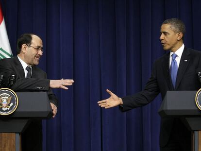 El presidente de Estados Unidos, Barack Obama, y el primer ministro iraquí, Nuri al Maliki, ayer en la Casa Blanca.