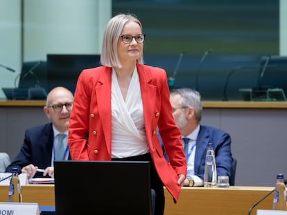 La vice primera ministra finlandesa y líder del Partido de los Finladeses, Riikka Purra, el 13 de julio en Bruselas.