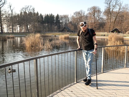 Gert-Jan Oskam, in a trial run of the digital bridge that connects his brain to his spinal cord.