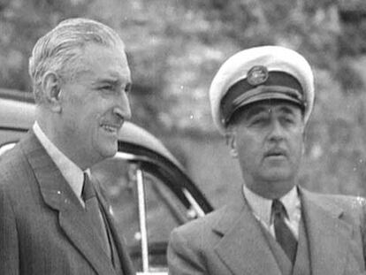 Antonio de Oliveira Salazar y Francisco Franco, durante uno de sus encuentros.
