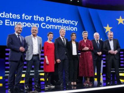 Los representantes de las seis principales familias políticas europeas confrontan sus respectivos programas durante un acto celebrado en el Parlamento Europeo en Bruselas