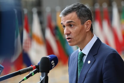 El presidente del Gobierno, Pedro Sánchez, hoy en Bruselas a su llegada al Consejo Europeo.