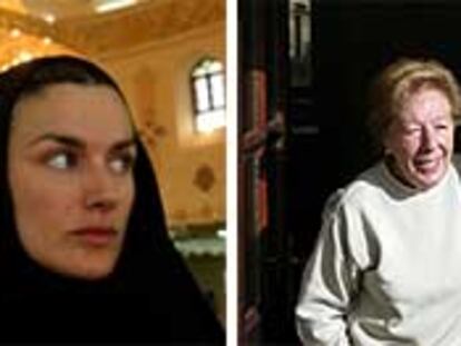 A la izquierda, la prometida del Príncipe de Asturias, en una mezquita de Basora (Irak). A la derecha, Menchu Álvarez del Valle, su abuela.
/ EFE / PACO PAREDES