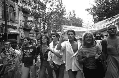 Primera manifestación del orgullo homosexual, en Barcelona en junio de 1977.