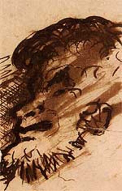 &#39;Perfil mirando hacia la izquierda de un hombre barbudo&#39;, de Víctor Hugo.