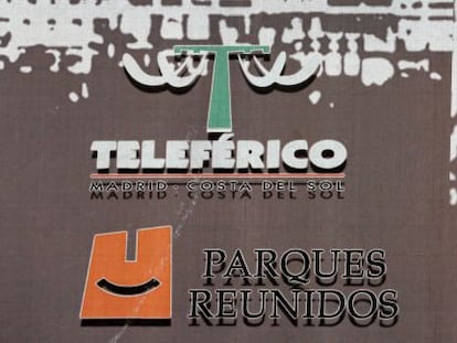 Logotipo de Parques Reunidos en el Telef&eacute;rico de Madrid.