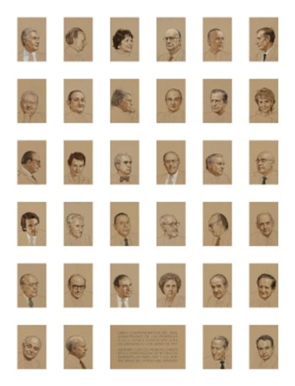 Políptico con los retratos de políticos y senadores de las Cortes Constituyentes, así como con las de todos sus presidentes.