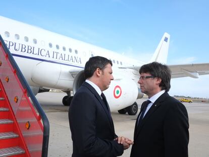 El president Carles Puigdemont recibe al primer ministro italiano, Matteo Renzi.  