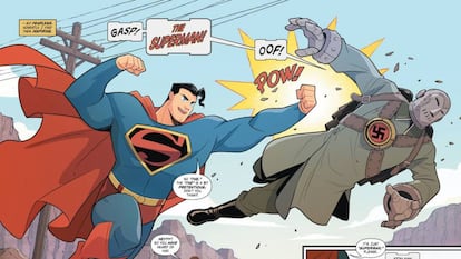 El detalle de una viñeta de 'Superman smash the Klan'.