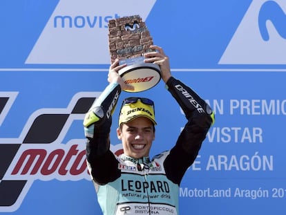 Joan Mir, en el podio del Gran Premio de Aragón.