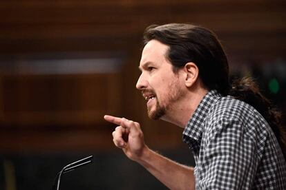 Unidas Podemos leader Pablo Iglesias on the first day of the investiture debate.