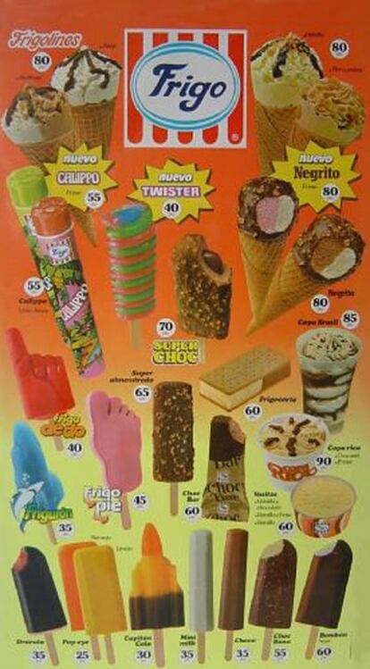 Tablón de helados Frigo de los años ochenta