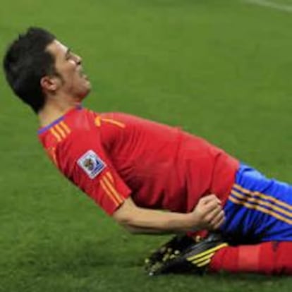 David Villa celebra el gol del triunfo frente a Portugal