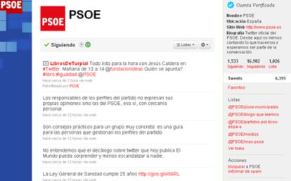 Perfil del Partido Socialista en la red social