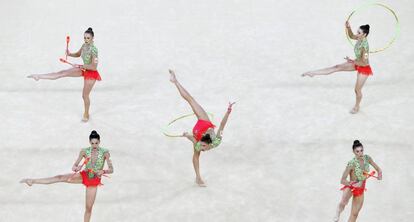 El equipo de la selección española, durante su ejercicio en la primera jornada