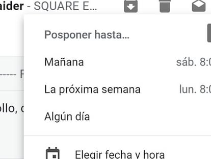 Imagen de la utilidad de posponer un correo de Gmail.
