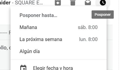 Imagen de la utilidad de posponer un correo de Gmail.