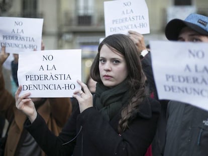 Protest against child abuse in schools in Barcelona in 2016.