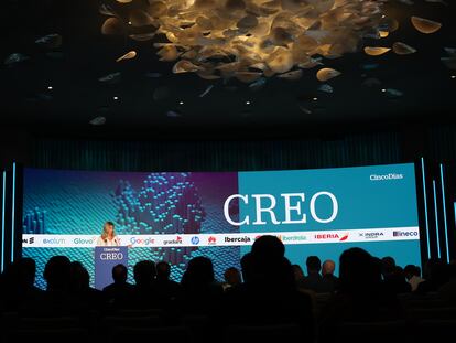La vicepresidenta segunda del Gobierno y ministra de Trabajo, Yolanda Diaz, durante su intervención en el Foro CREO, organizado por CincoDías.