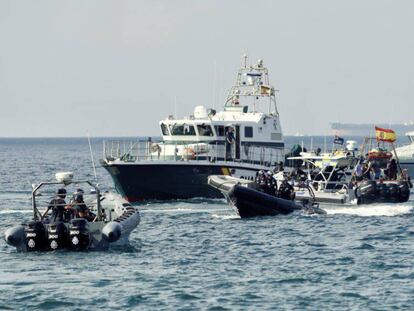 Spanish Civil Guard and Gibraltar Police vessels in disputed waters.