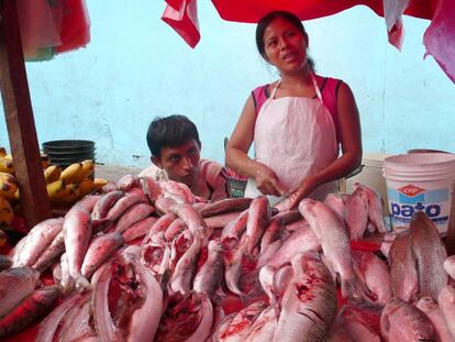 Uno de los puestos del mercado de Bel&eacute;n.