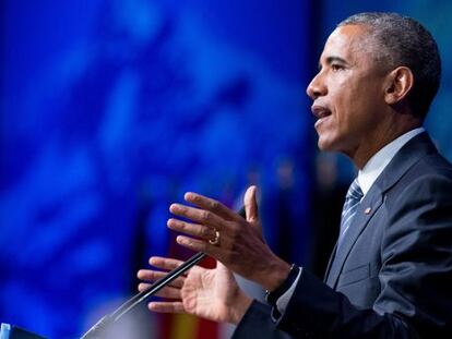 El presidente Obama durante un discurso.