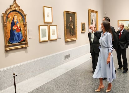 La Reina Letizia, el 13 de septiembre de 2021, en la inauguración de la exposición 'Cuarenta años de amistad. Donaciones de la Fundación Amigos del Museo del Prado' en la pinacoteca madrileña.