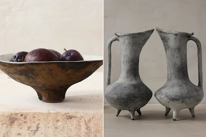 Arqueología de la forma. Silvia Valentín estudió Bellas Artes y se especializó en restauración. "Me emociona una cerámica prehistórica, las formas antiguas, el brutalismo...", enumera. Lucie Rie y J. L. Artigas son sus referentes, y el trabajo manual su forma de expresión: "La experiencia de trabajar con arcilla usando mis manos para modelar es única, permite explorar el potencial escultórico del objeto. Es una actividad muy adictiva, casi un estado de meditación". Óxidos, esmaltes y texturas la ayudan a hacer contemporáneo algo ancestral. "Utilizo formas y técnicas antediluvianas y el acabado es mi toque personal. Recuerda el paso del tiempo, el deterioro de una pieza arqueológica, pero sorprendentemente el resultado es más atemporal".