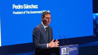 El presidente de Gobierno, Pedro Sánchez, en el 'GWL Voices Dialogue' el 22 de enero, en Casa de América.