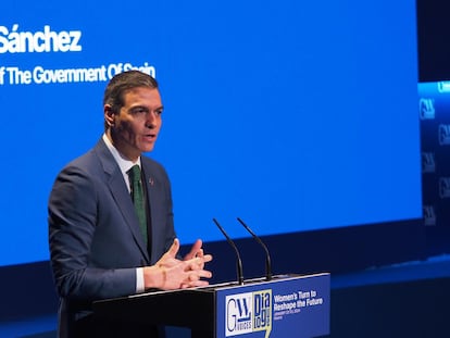 El presidente de Gobierno, Pedro Sánchez, en el 'GWL Voices Dialogue' el 22 de enero, en Casa de América.