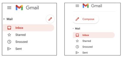 Antes y después del botón para escribir nuevo email.