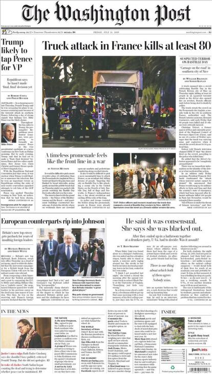 "Un ataque con un camión en Francia mata al menos a 80", The Washington Post.